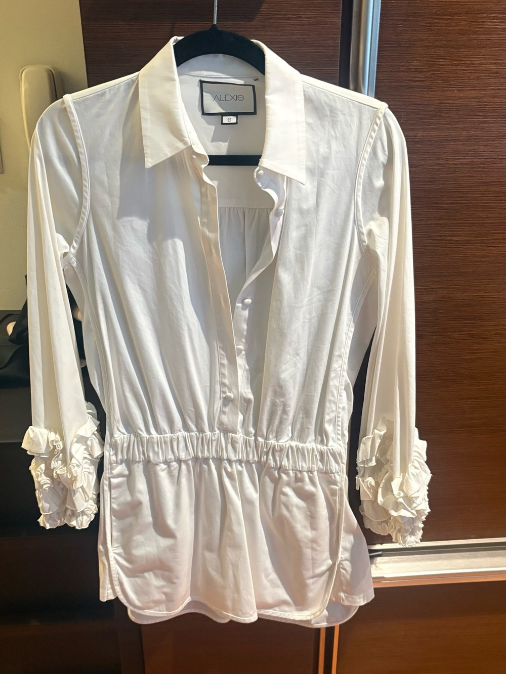 Alexis White Long-Sleeve Peplum Button-Front Blouse